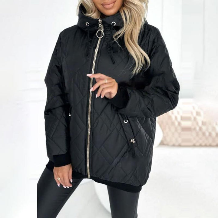 Adalene quilted jacket, close-up of hood and zipper hardware