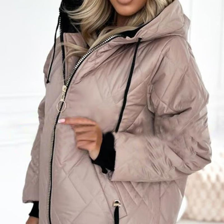 Adalene quilted jacket, close-up of hood and zipper hardware
