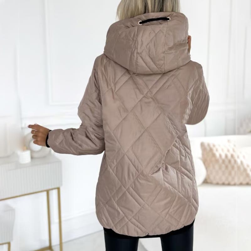 Adalene quilted jacket, close-up of hood and zipper hardware