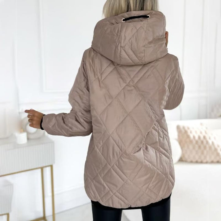 Adalene quilted jacket, close-up of hood and zipper hardware