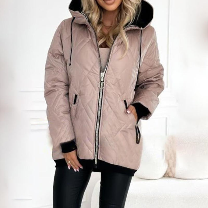 Adalene quilted jacket, close-up of hood and zipper hardware