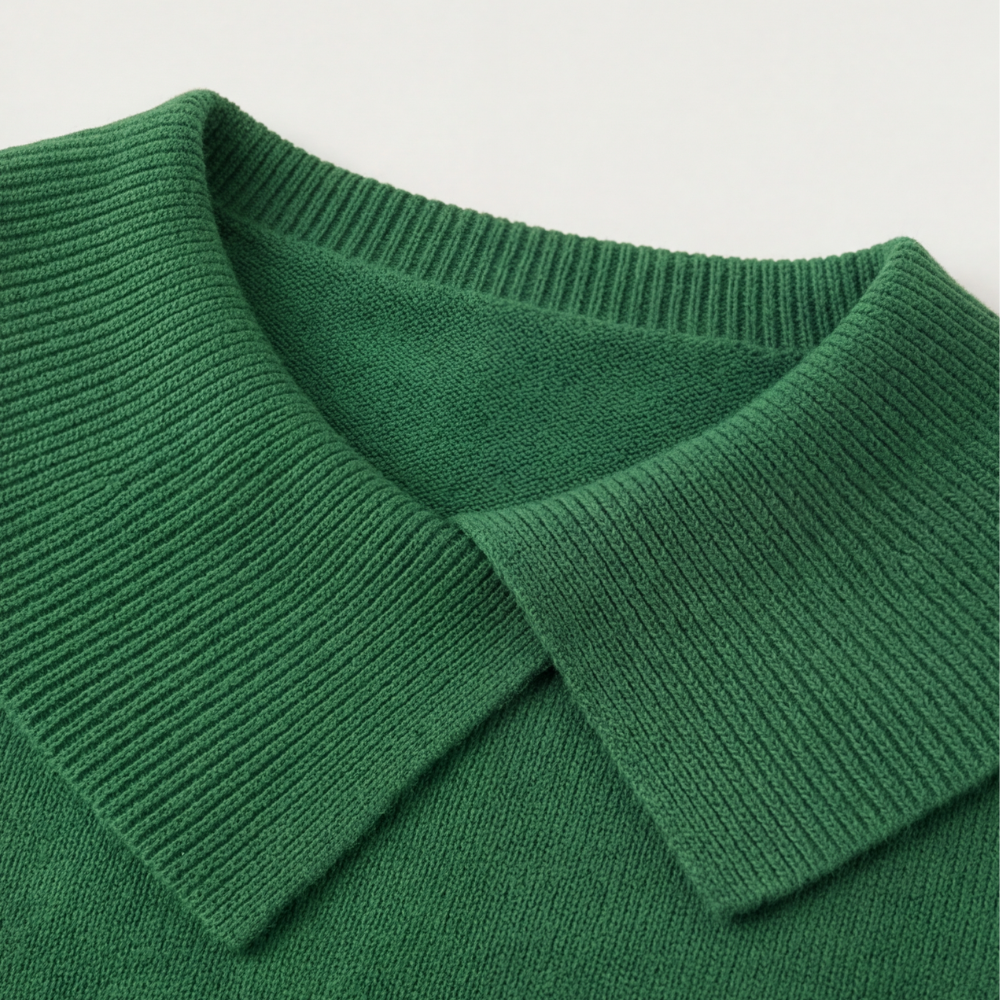 Adalyn asymmetric collar knit sweater, worn at a cafe table