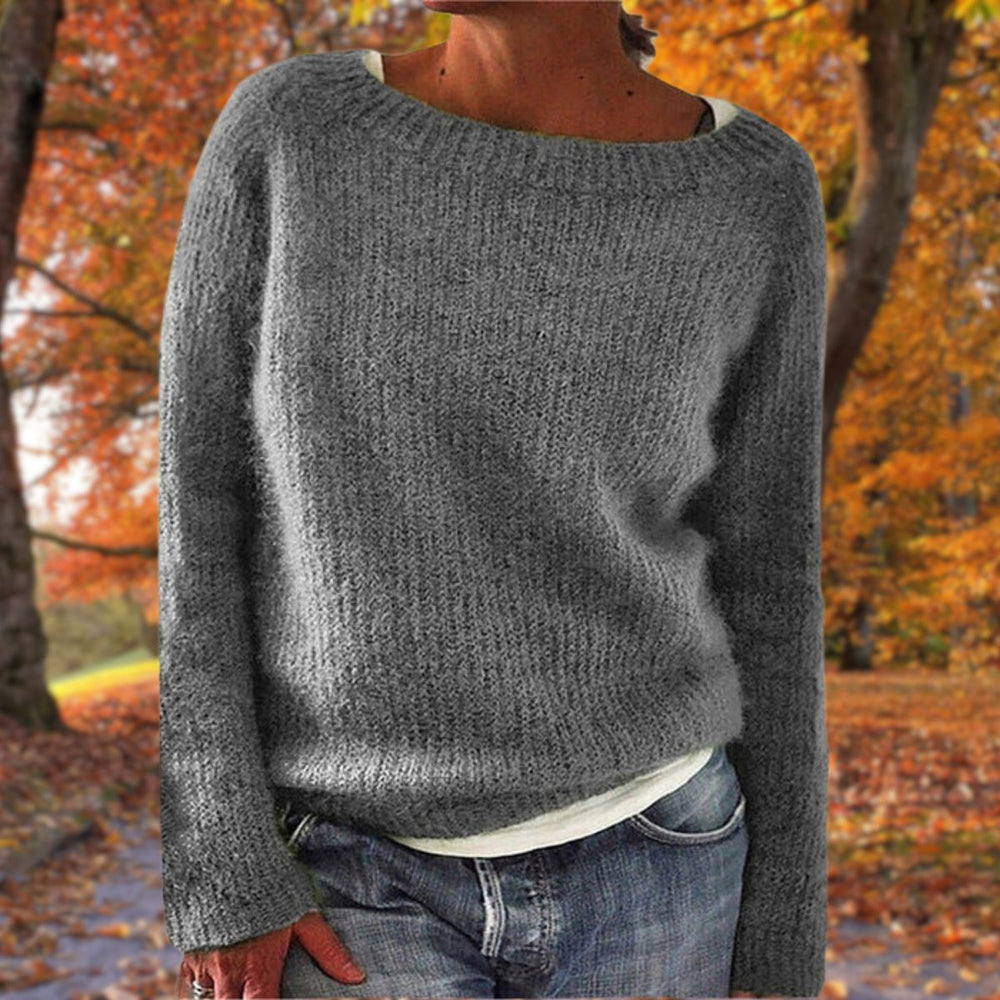 Adeline boat neck sweater in gray, front view