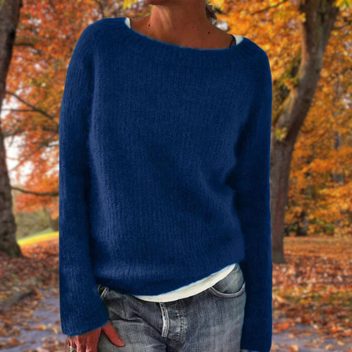 Adeline boat neck sweater in navy blue, front view