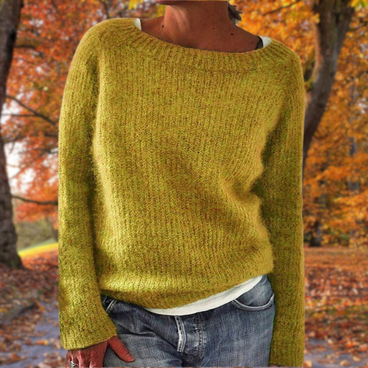 Adeline boat neck sweater in mustard yellow, front view