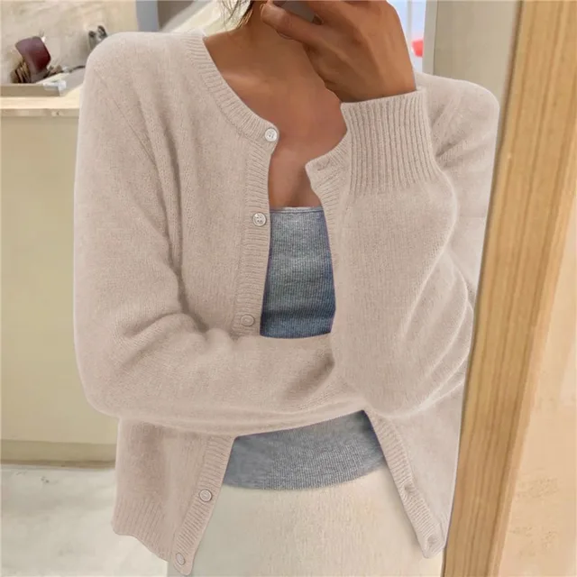 Adeline classic button front cardigan in apricot, front view