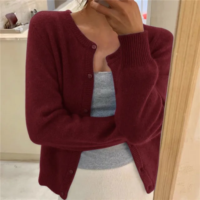 Adeline classic button front cardigan in purple, front view