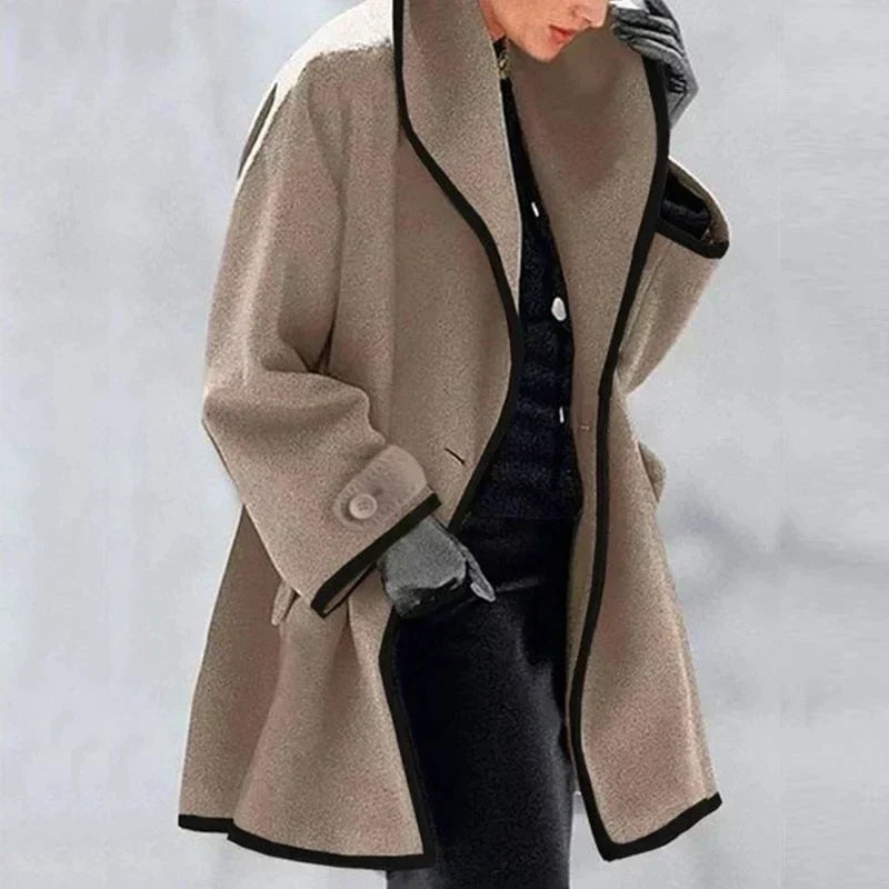 Adeline beige trench coat with long sleeves, front view