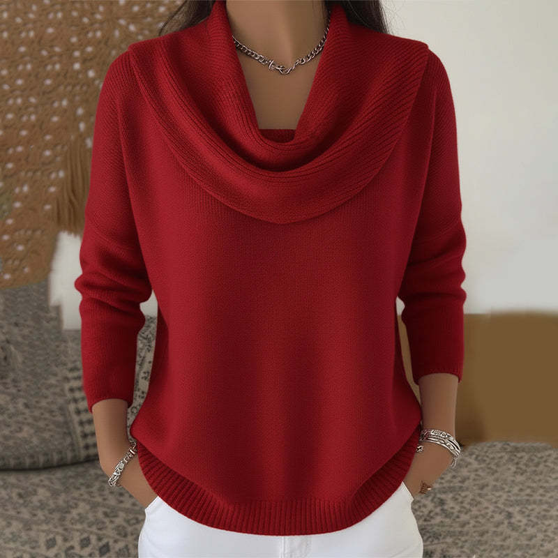 Adeline red cowl neck sweater, front view