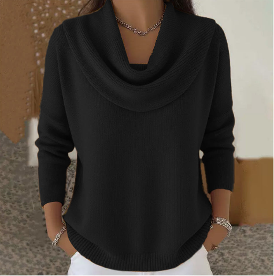 Adeline black cowl neck sweater, front view