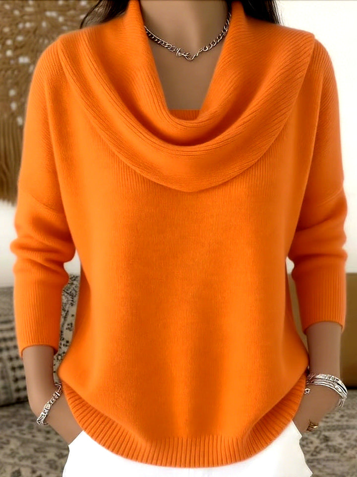 Adeline orange cowl neck sweater, front view