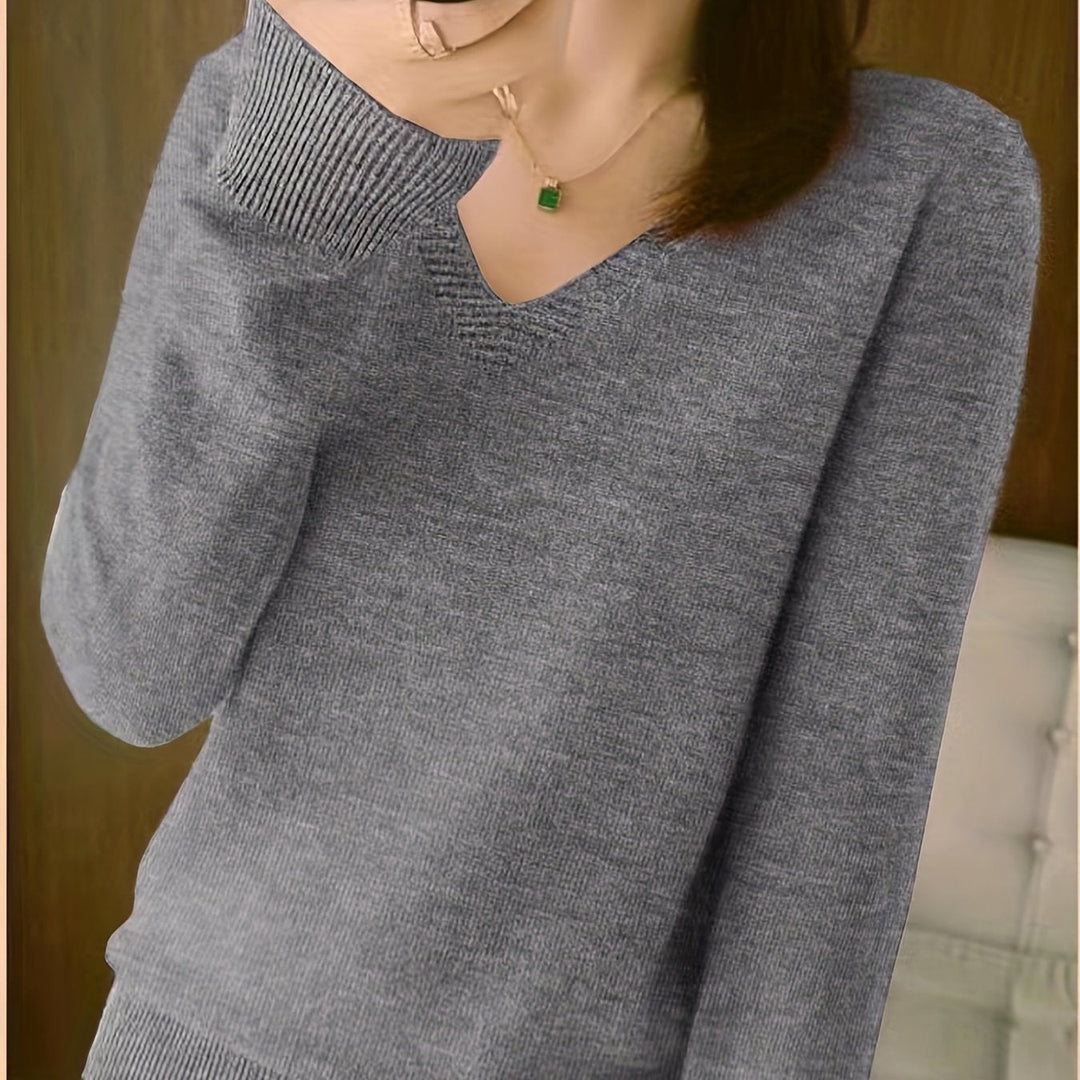 Adeline relaxed V-neck sweater in grey, close-up detail