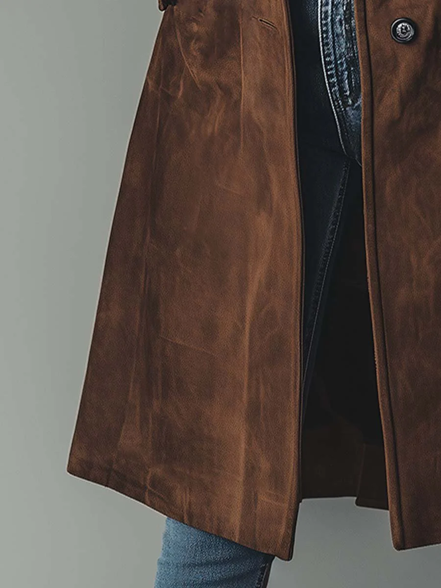 Amara trench coat hemline and fabric texture close-up