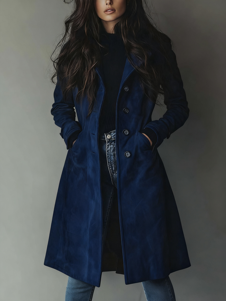 Amara trench coat hemline and fabric texture close-up
