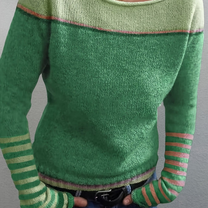 Annika sweater in green, close-up front view
