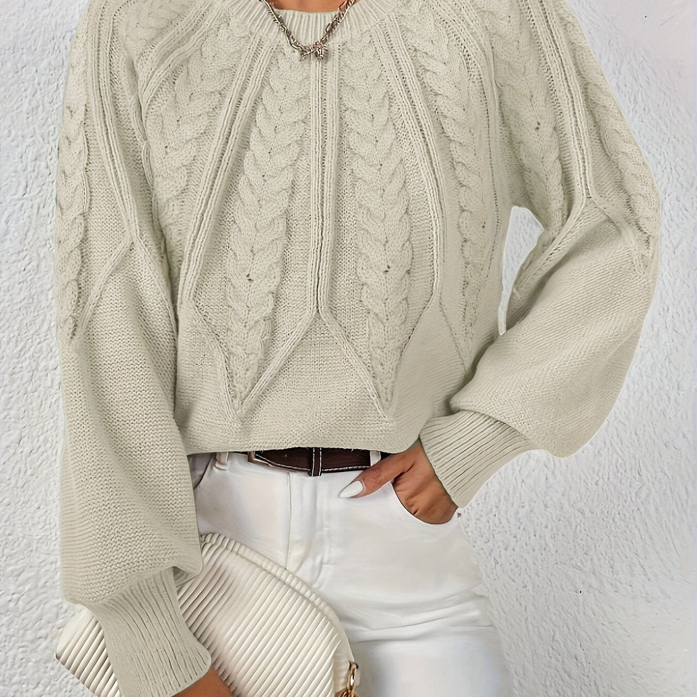 Astrid beige cable-knit sweater, close-up detail