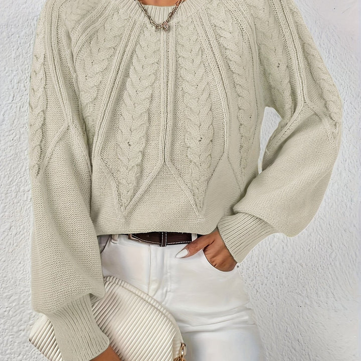 Astrid beige cable-knit sweater, close-up detail
