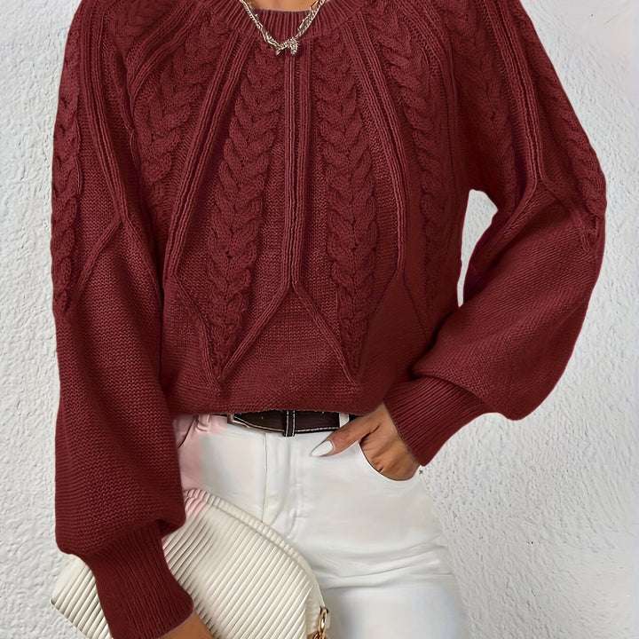 Astrid burgundy cable-knit sweater, close-up detail