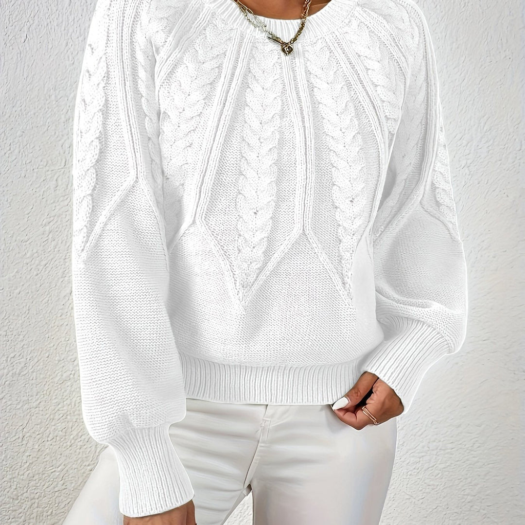 Astrid white cable-knit sweater, close-up detail