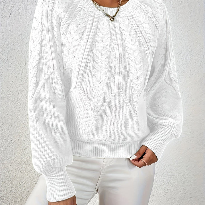 Astrid white cable-knit sweater, close-up detail