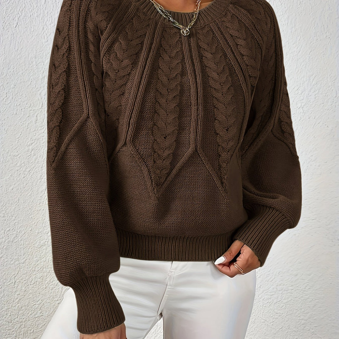 Astrid brown cable-knit sweater, close-up detail