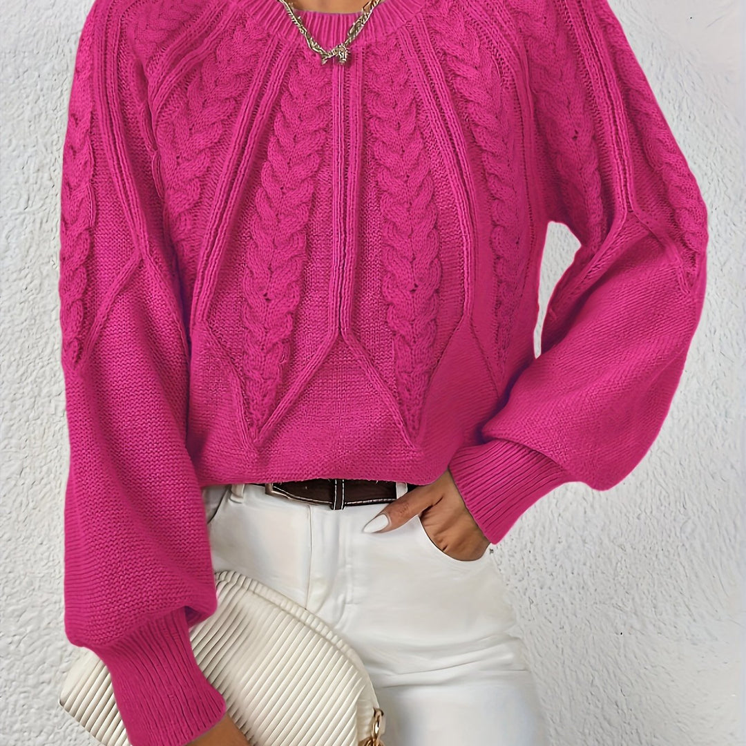 Astrid pink cable-knit sweater, close-up detail