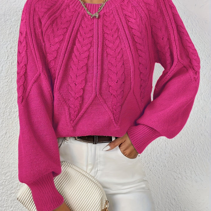 Astrid pink cable-knit sweater, close-up detail