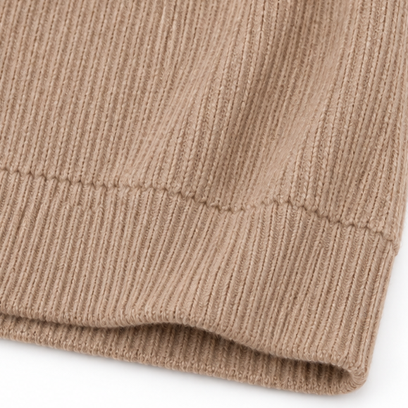 Aurelia ribbed hoodie sweater, back view walking outdoors