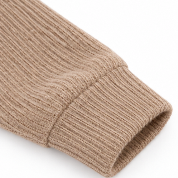 Aurelia ribbed hoodie sweater, back view walking outdoors