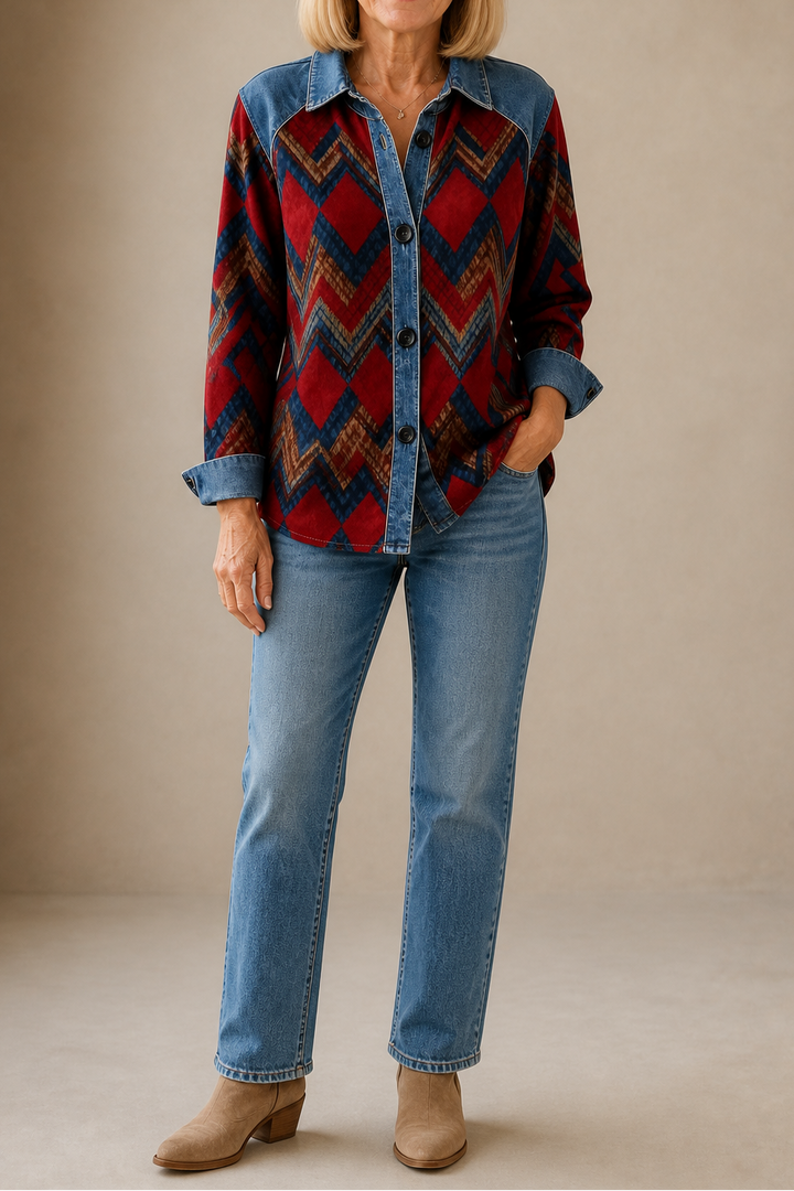 Beatrix hooded knit cardigan, styled with jeans and boots, full front view