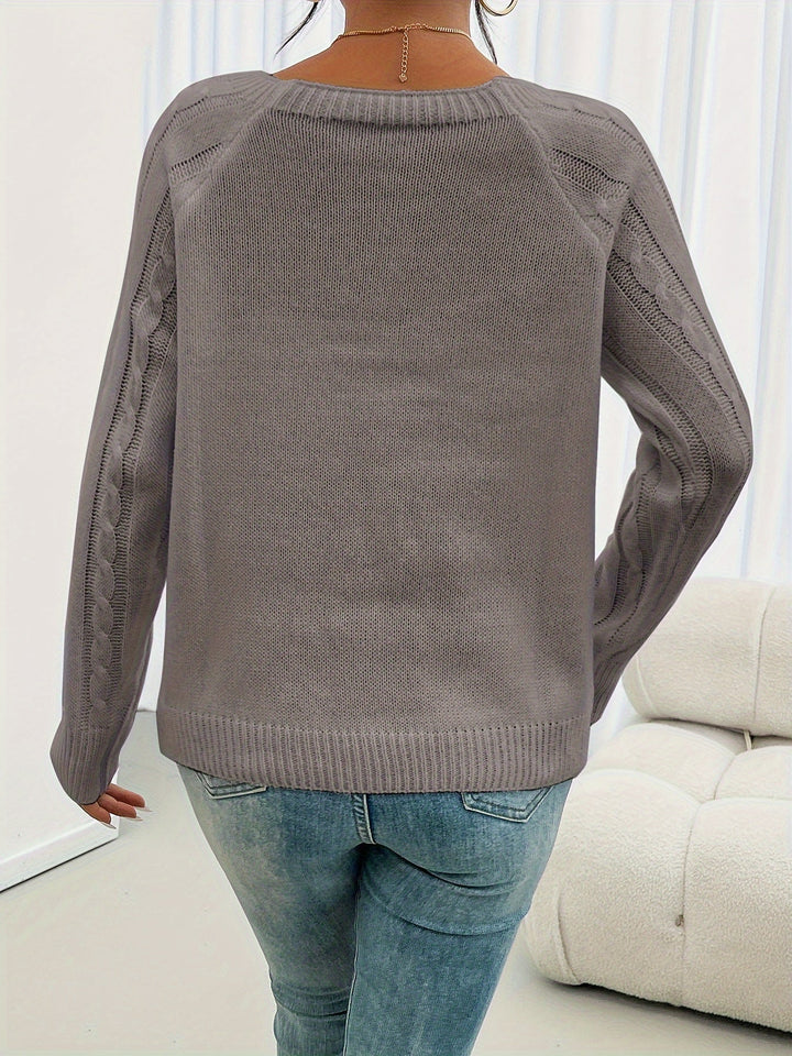Beatrix textured button-detail sweater in dark grey, back view