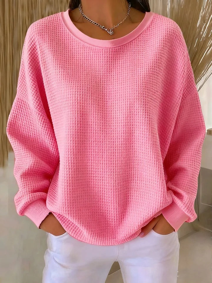 Blair oversized waffle knit sweater in pink, front view