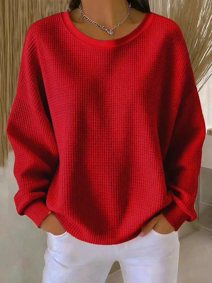 Blair oversized waffle knit sweater in red, front view