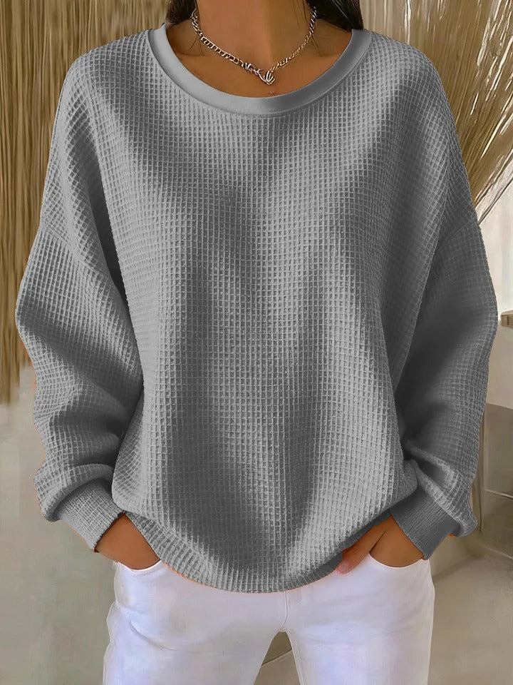 Blair oversized waffle knit sweater in gray, front view