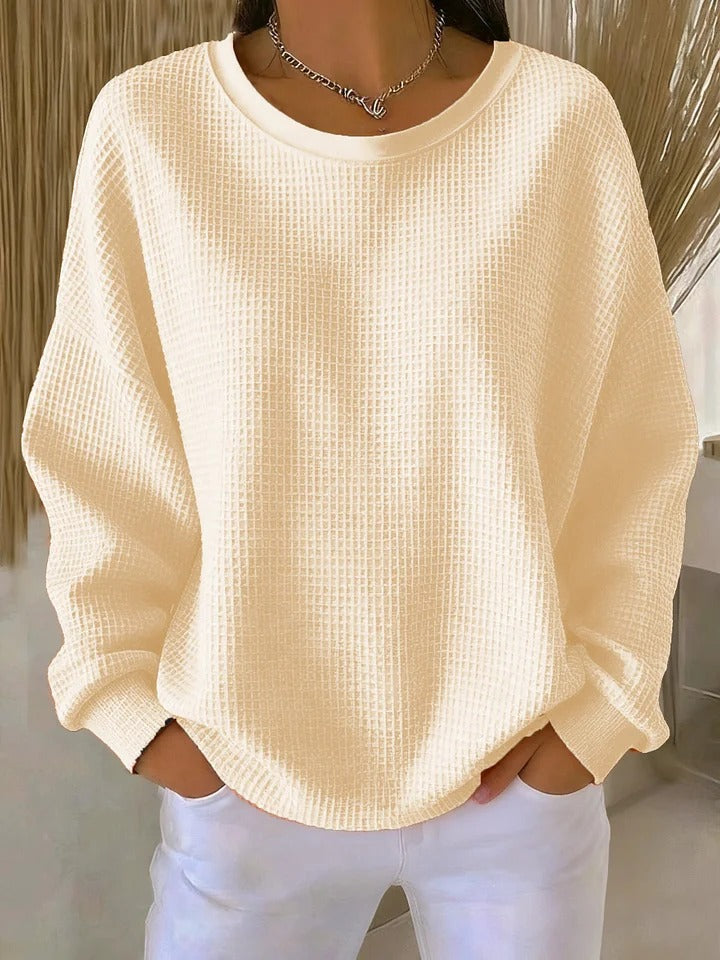 Blair oversized waffle knit sweater in apricot, front view