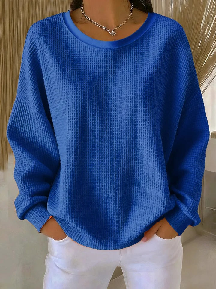 Blair oversized waffle knit sweater in blue, front view