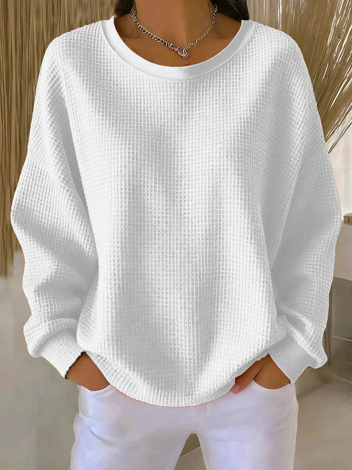 Blair oversized waffle knit sweater in white, front view