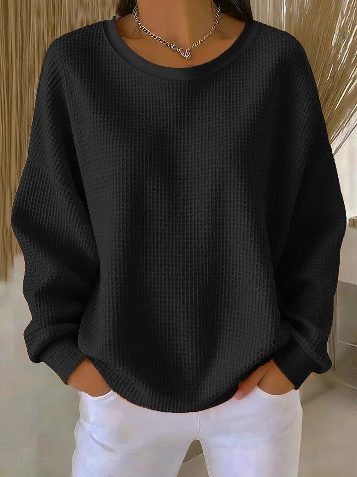 Blair oversized waffle knit sweater in black, front view