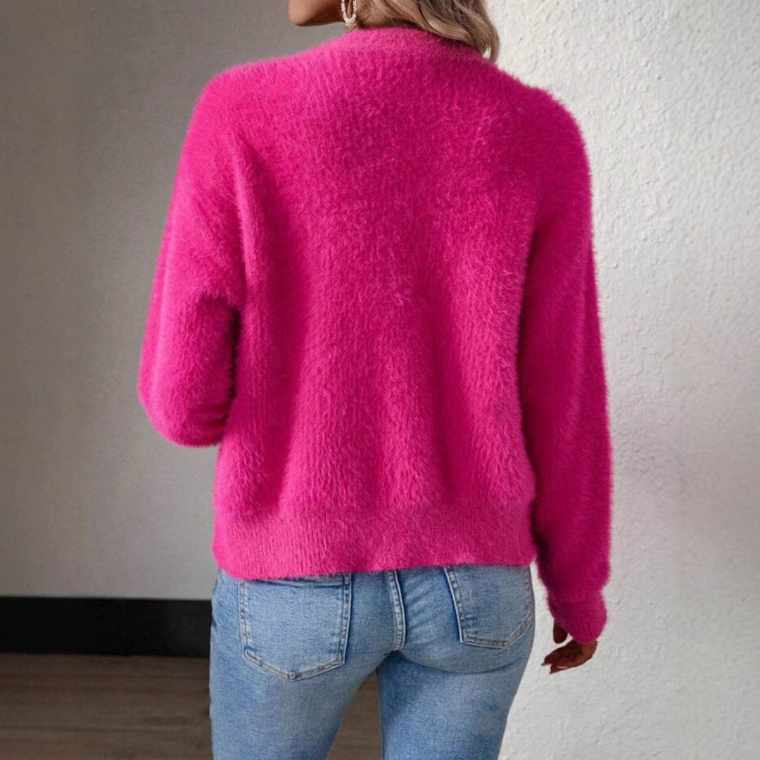 Camille fuzzy V-neck cardigan, back view