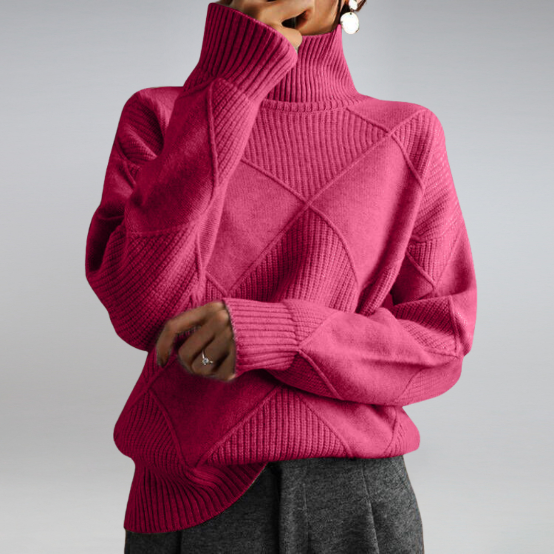 Pink oversized turtleneck sweater, front view