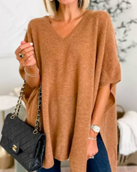 Camille | Women's Oversized V-Neck Batwing Poncho Sweater