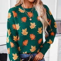 Clementine | Women's Leaf Print Crew Neck Sweater