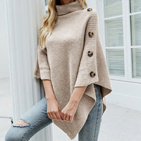 Corinne | Women's Button Shoulder Turtleneck Poncho Sweater