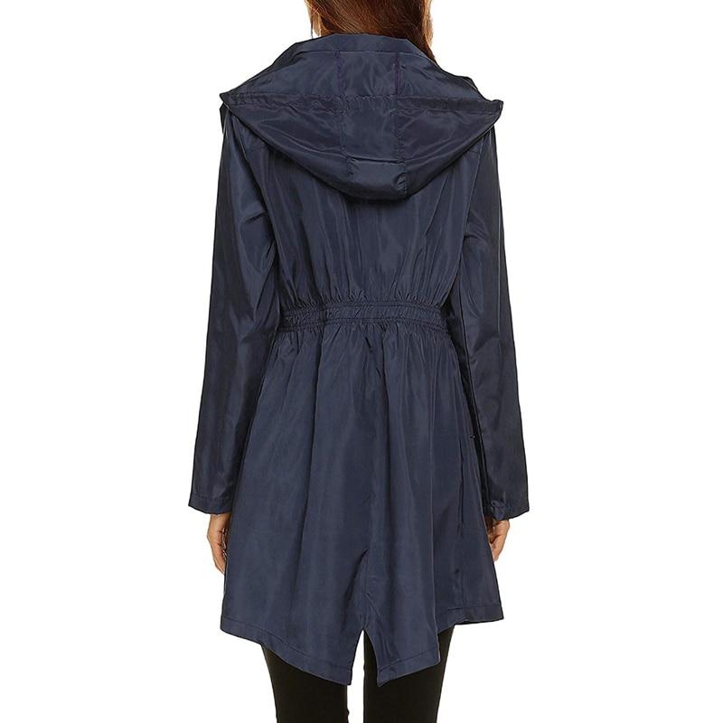 Corinne hooded lightweight rain jacket in navy, back view