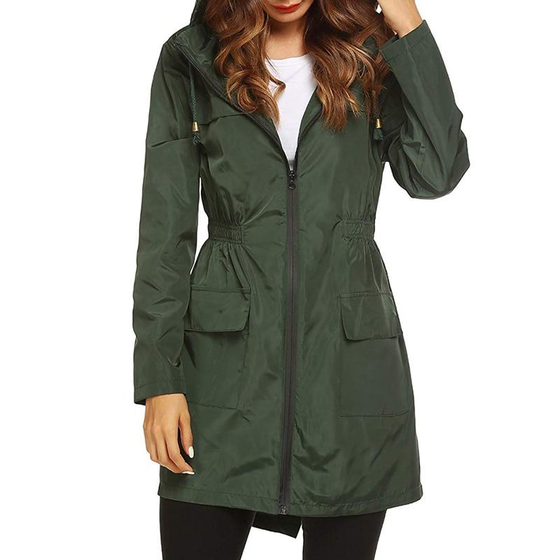 Corinne hooded lightweight rain jacket in black, close-up front view