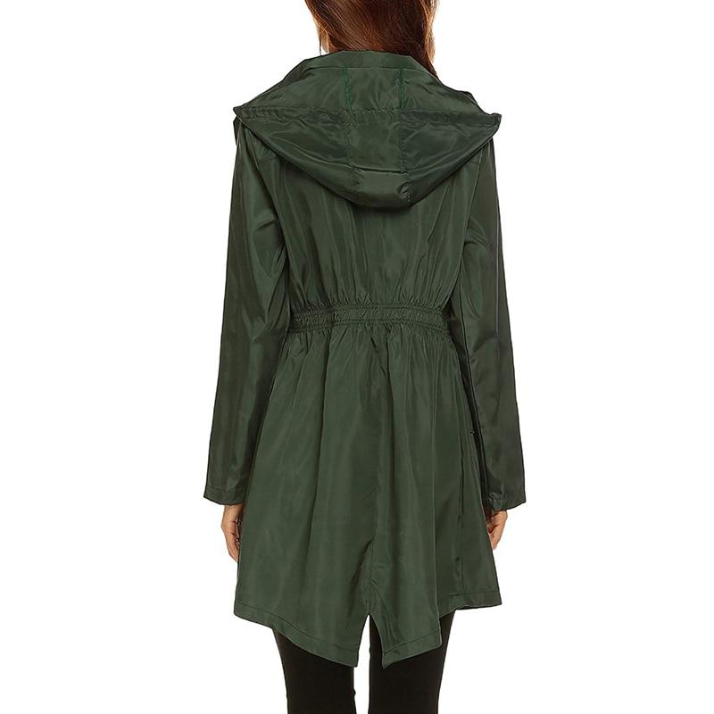 Corinne hooded lightweight rain jacket in black, close-up front view