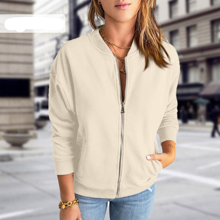 Della relaxed fit bomber jacket in beige, front view