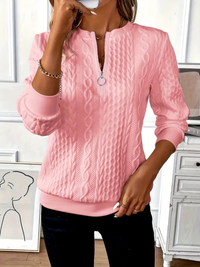 Delphine | Women's Cable Knit Zip Neck Pullover
