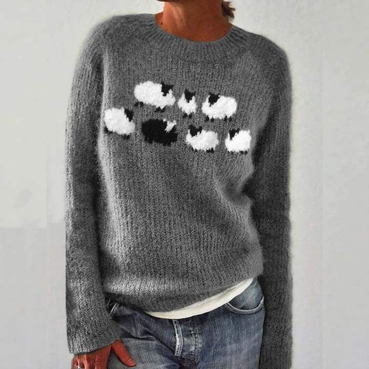Elowen Fair Isle oversized sweater in dark green with colorblock yoke, front view