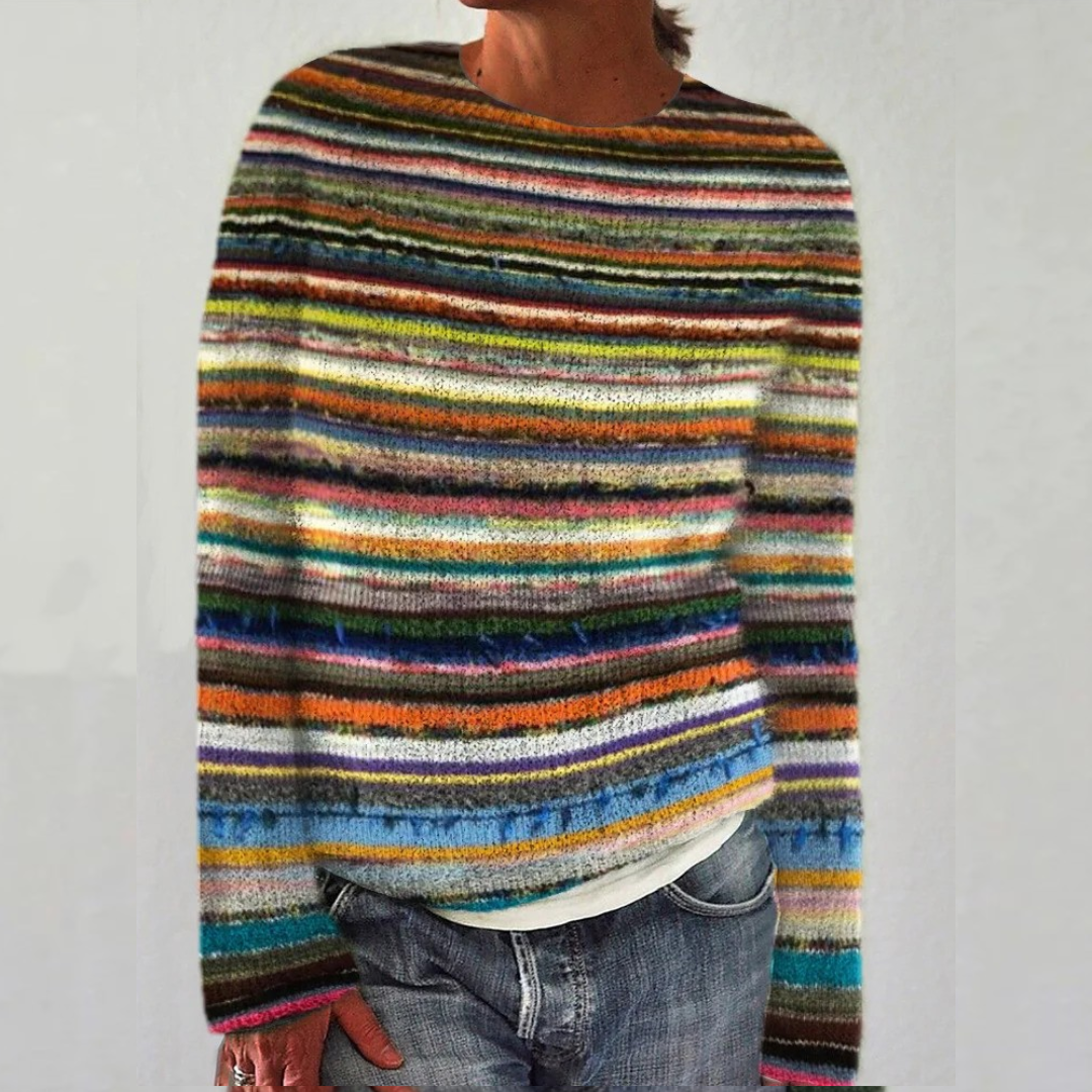 Elowen Fair Isle oversized sweater in dark green with colorblock yoke, front view
